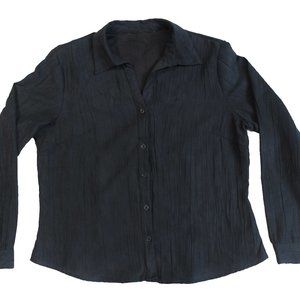 Micro Suede Pleated Dark Blue Long Sleeve shirt